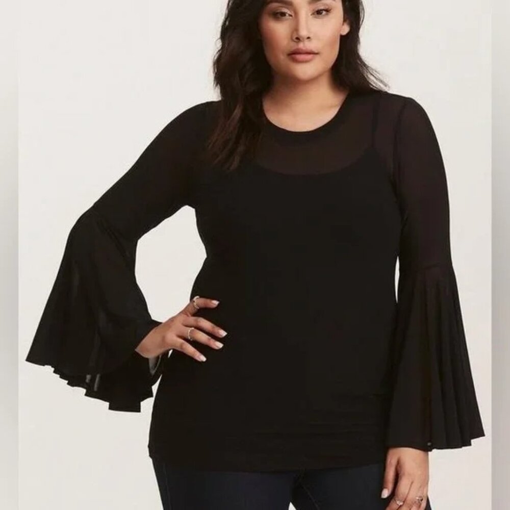 NWOT Torrid Black Mesh Bell Sleeve Top